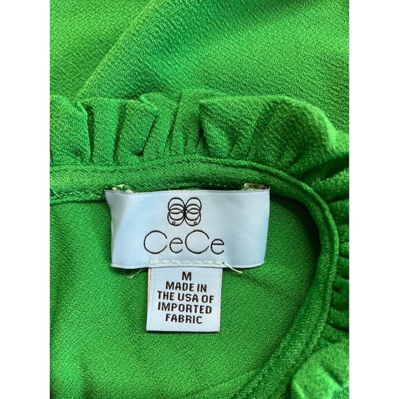 CeCe Lush Blouse M Green Ruffle Neck Puff Sleeve Romantic Elegant - Picture 4 of 9